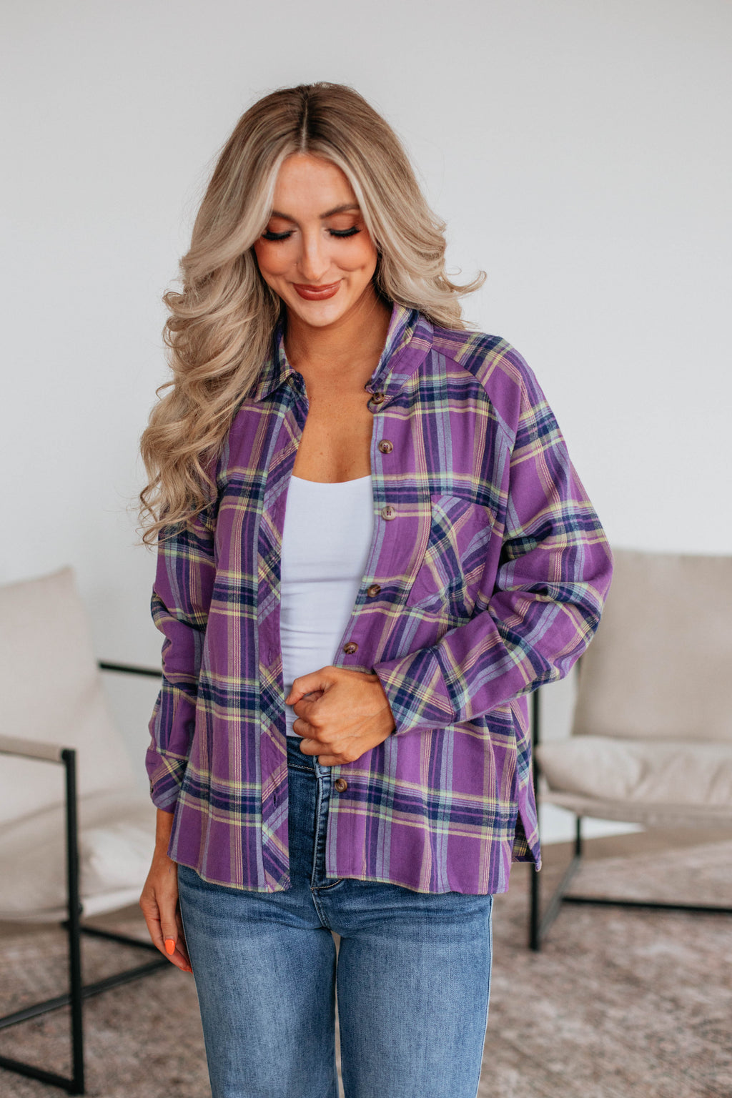 Jema Flannel Top - Violet Mix