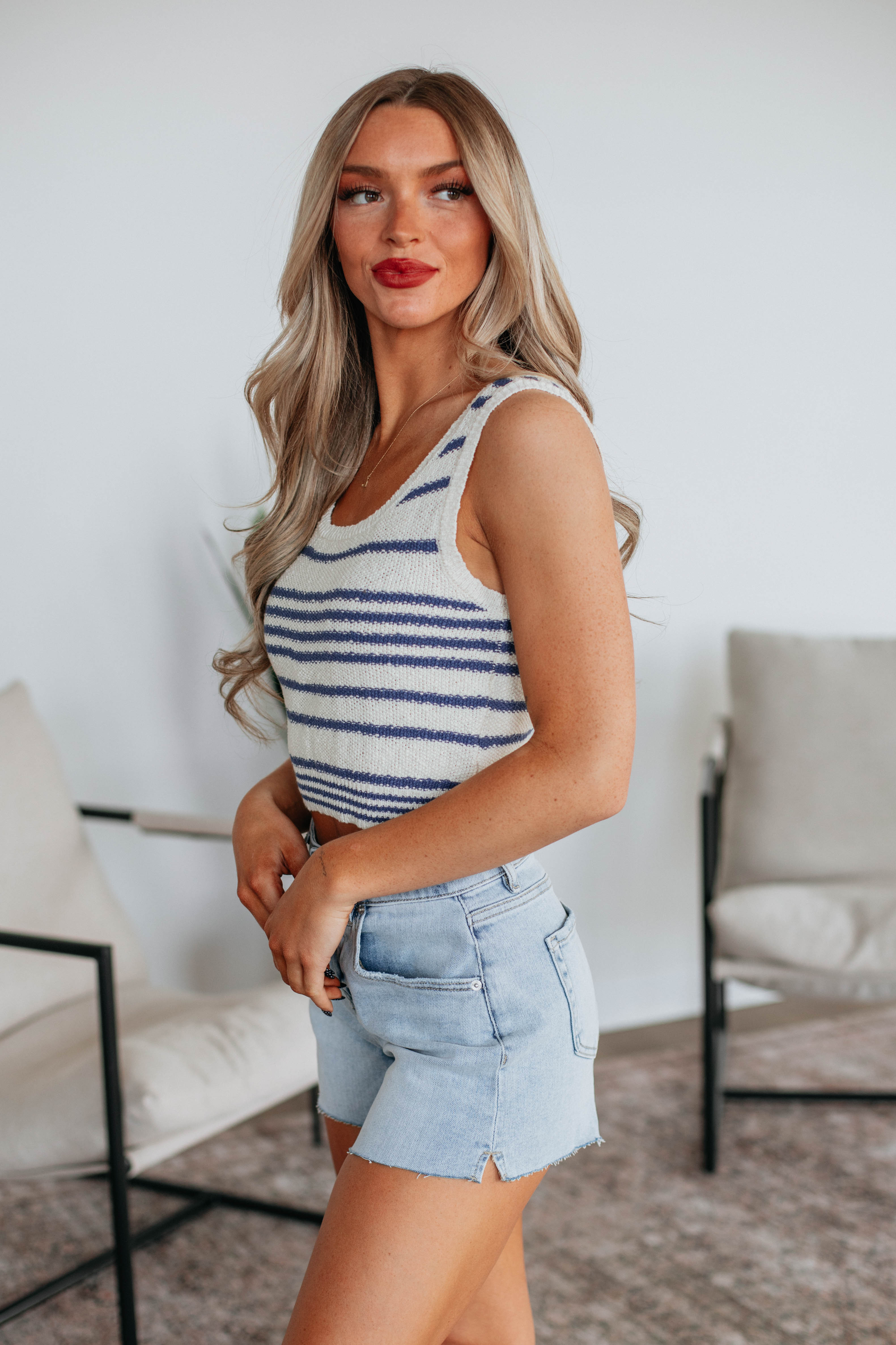 Scottie Striped Tank - Navy Mix