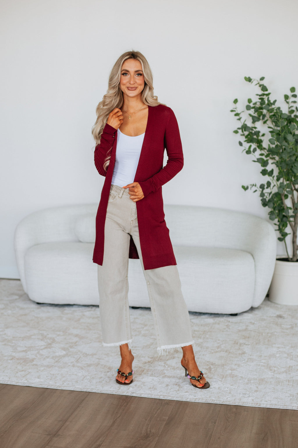 Maylin Ribbed Cardigan - Merlot
