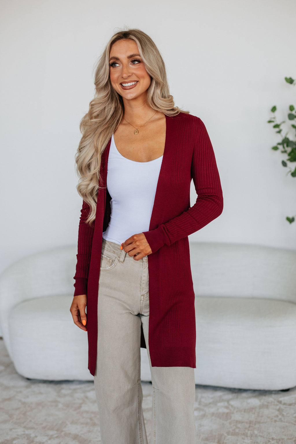 Maylin Ribbed Cardigan - Merlot