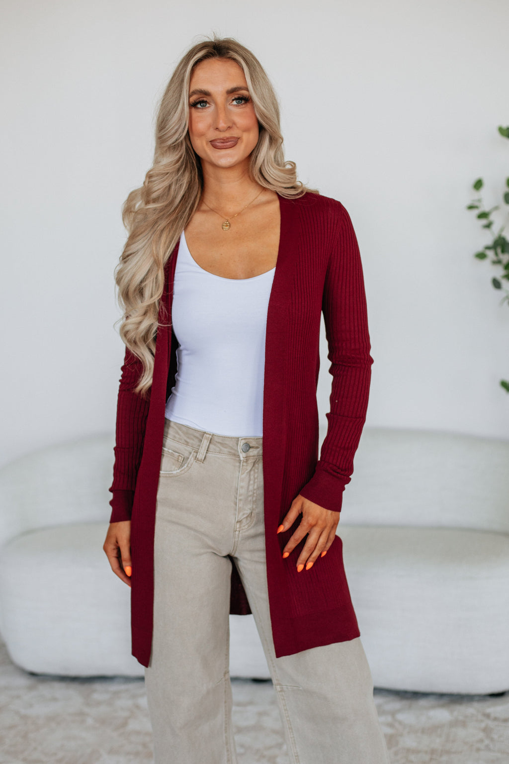 Maylin Ribbed Cardigan - Merlot