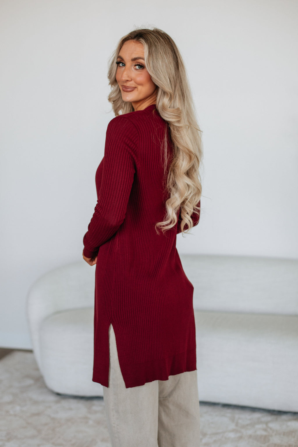 Maylin Ribbed Cardigan - Merlot