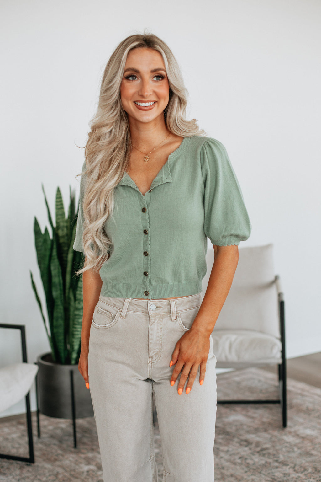 Neriah Cardigan Top - Sage