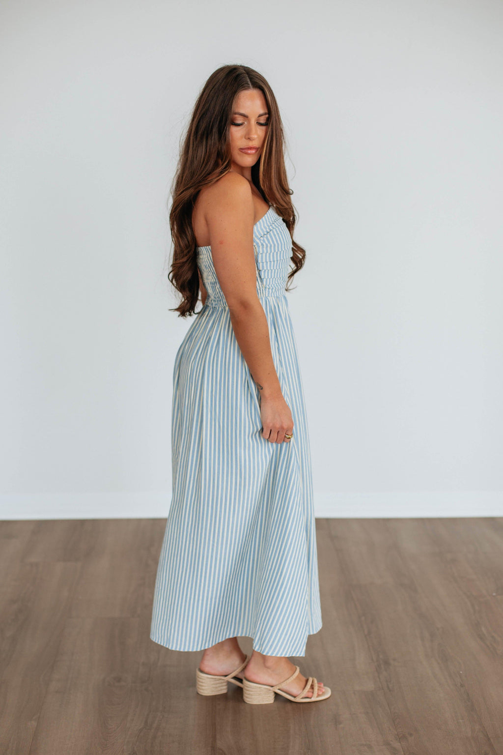 Tia Striped Dress - Powder Blue