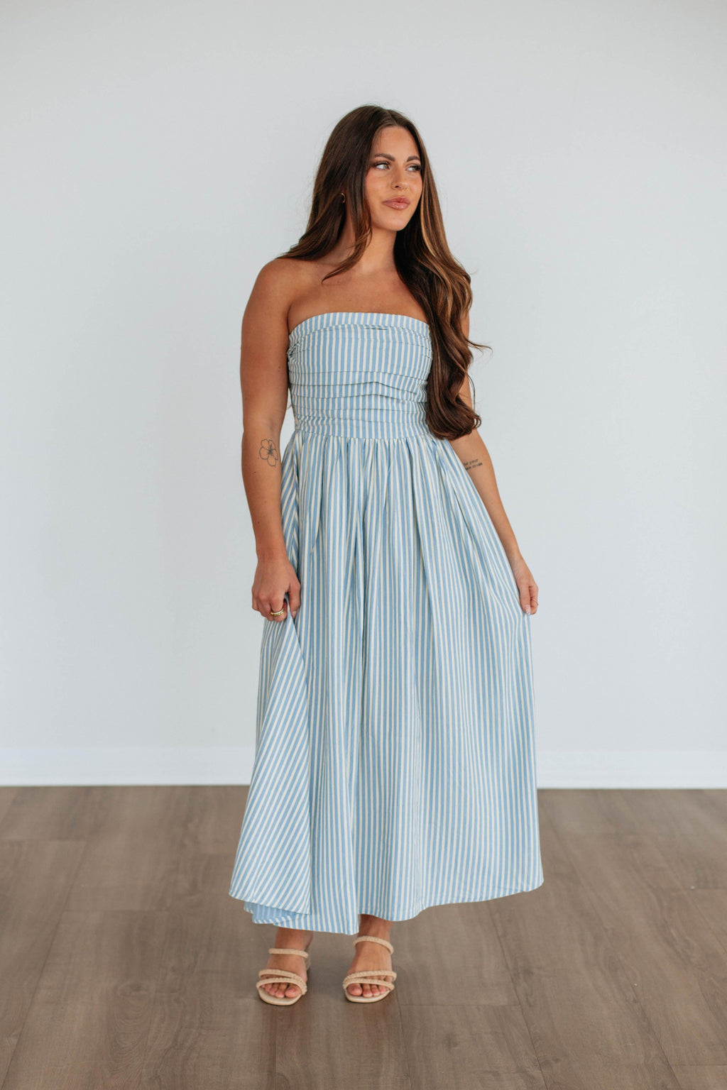Tia Striped Dress - Powder Blue