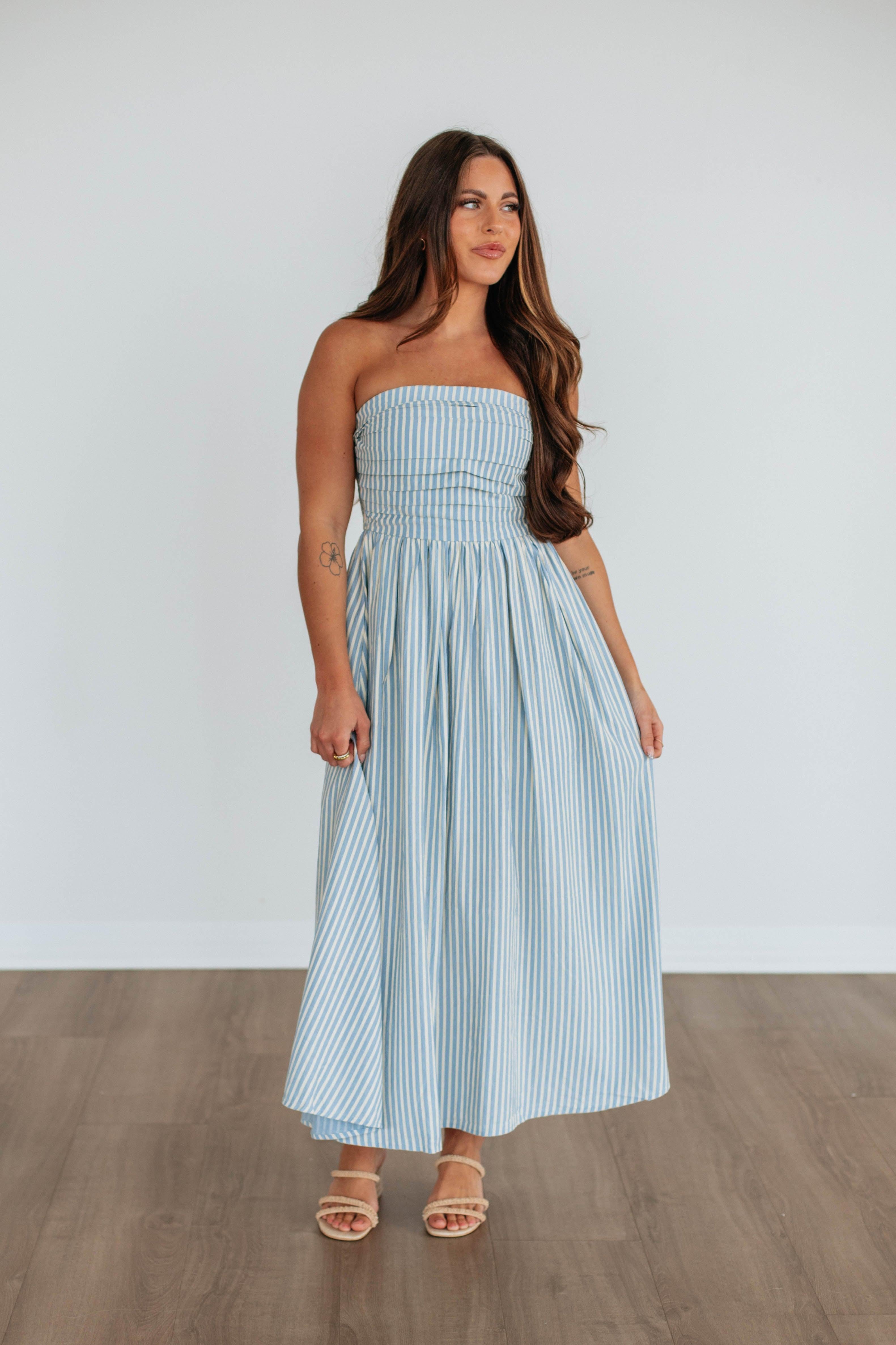 Tia Striped Dress - Powder Blue