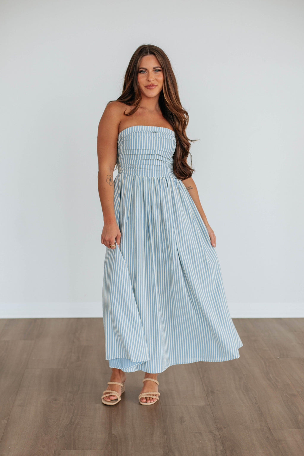 Tia Striped Dress - Powder Blue