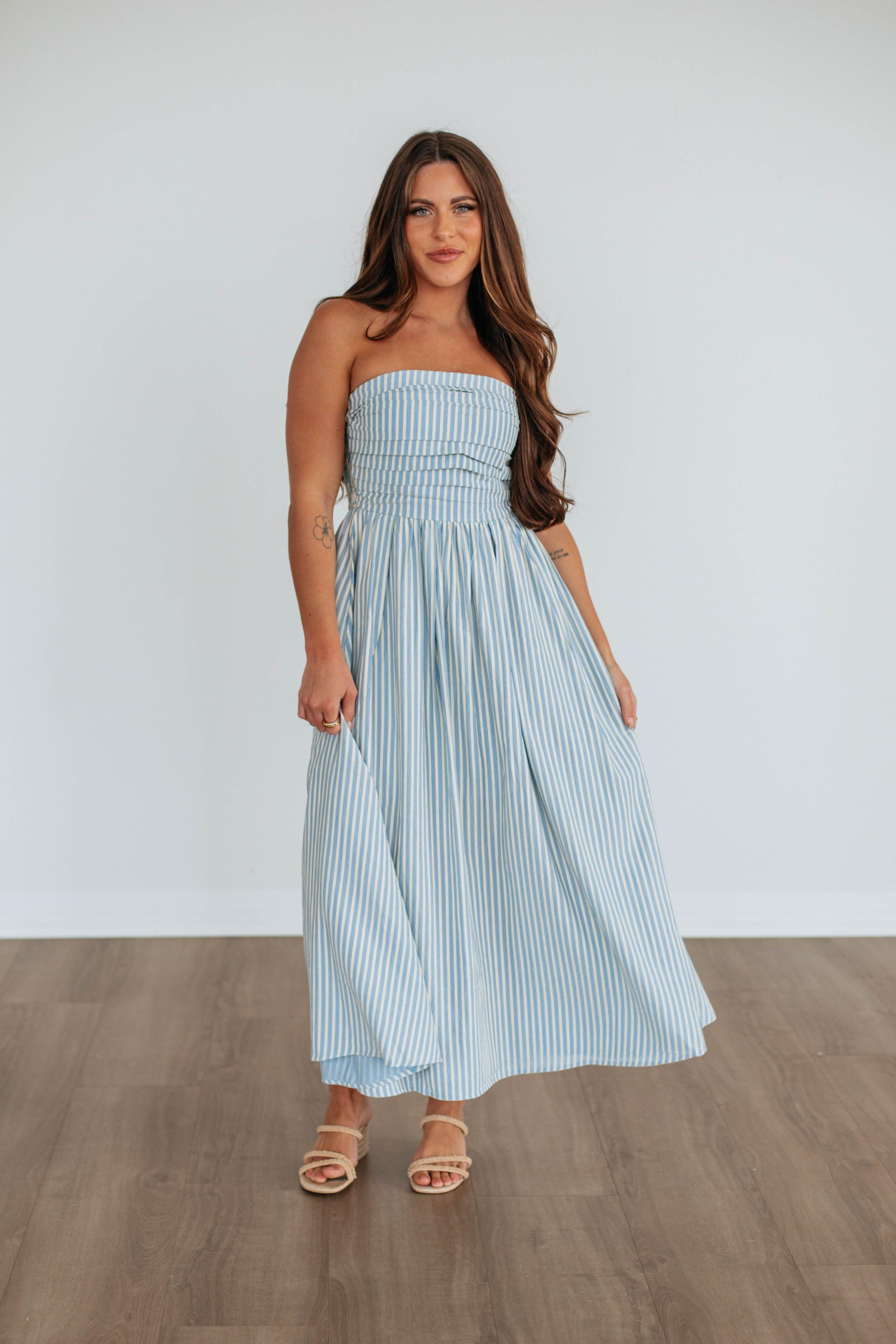 Tia Striped Dress - Powder Blue
