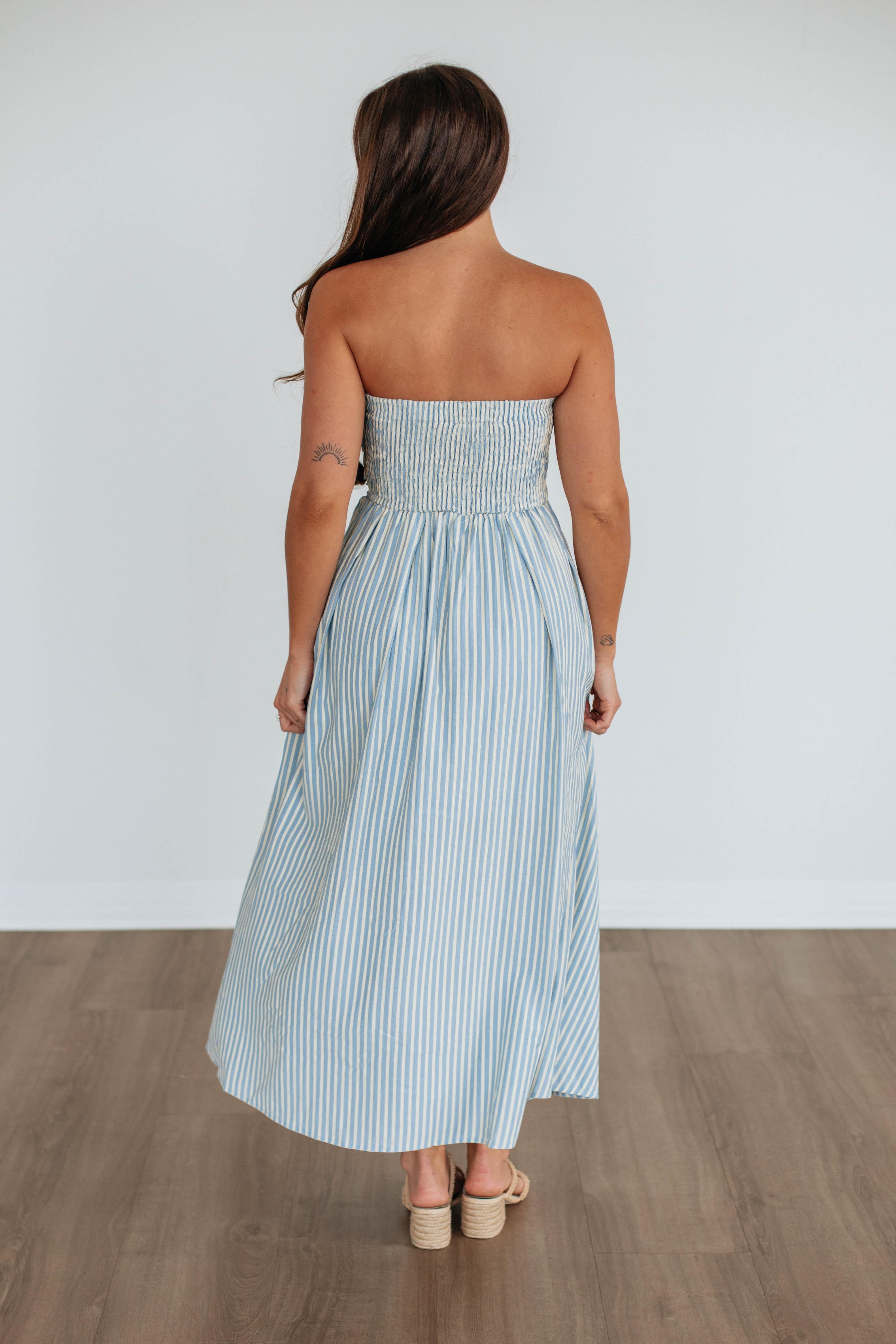 Tia Striped Dress - Powder Blue
