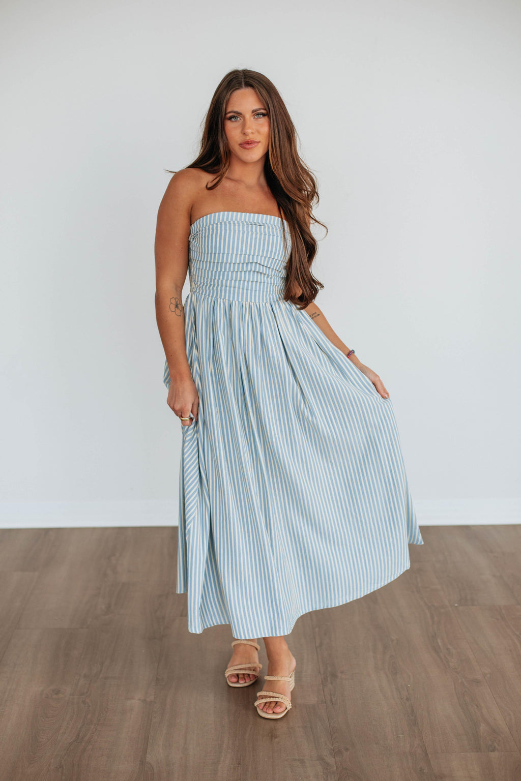 Tia Striped Dress - Powder Blue