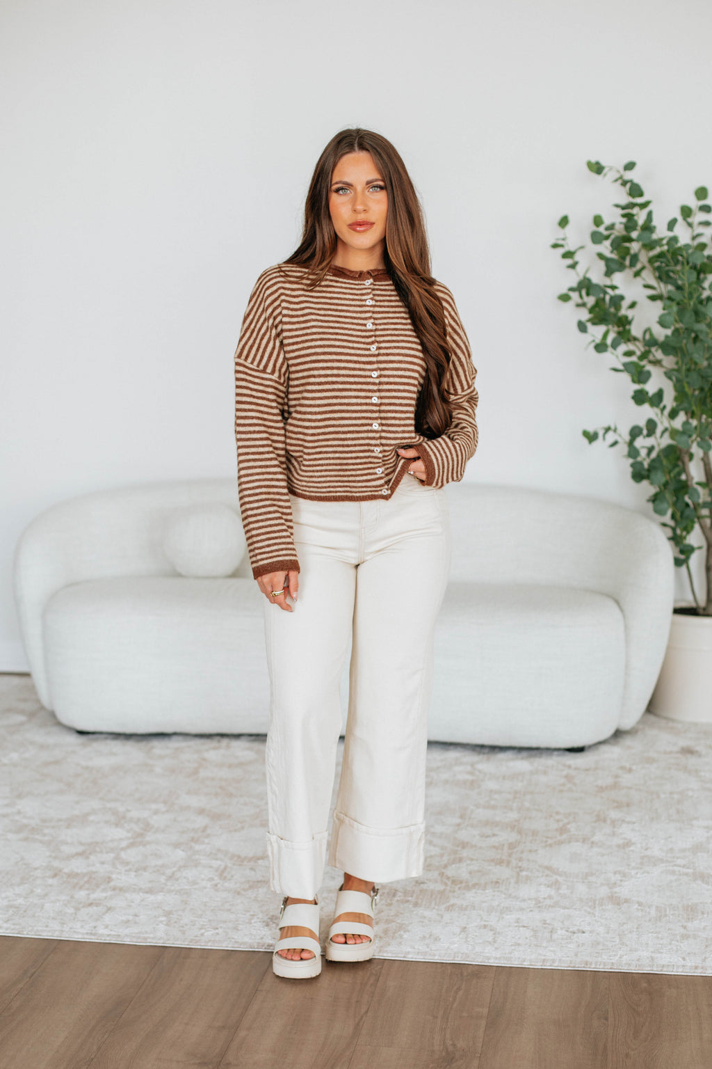 Zoelle Striped Cardigan - Walnut Mix