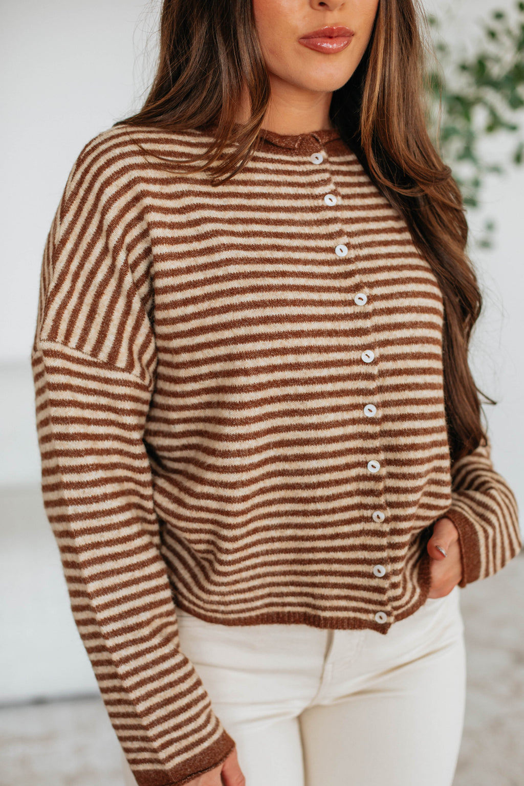 Zoelle Striped Cardigan - Walnut Mix