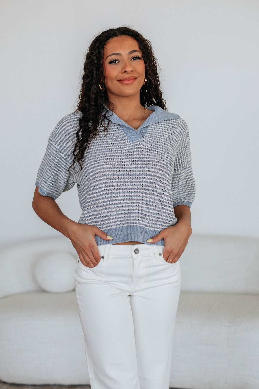 Zeldine Knit Top - Slate Blue Mix