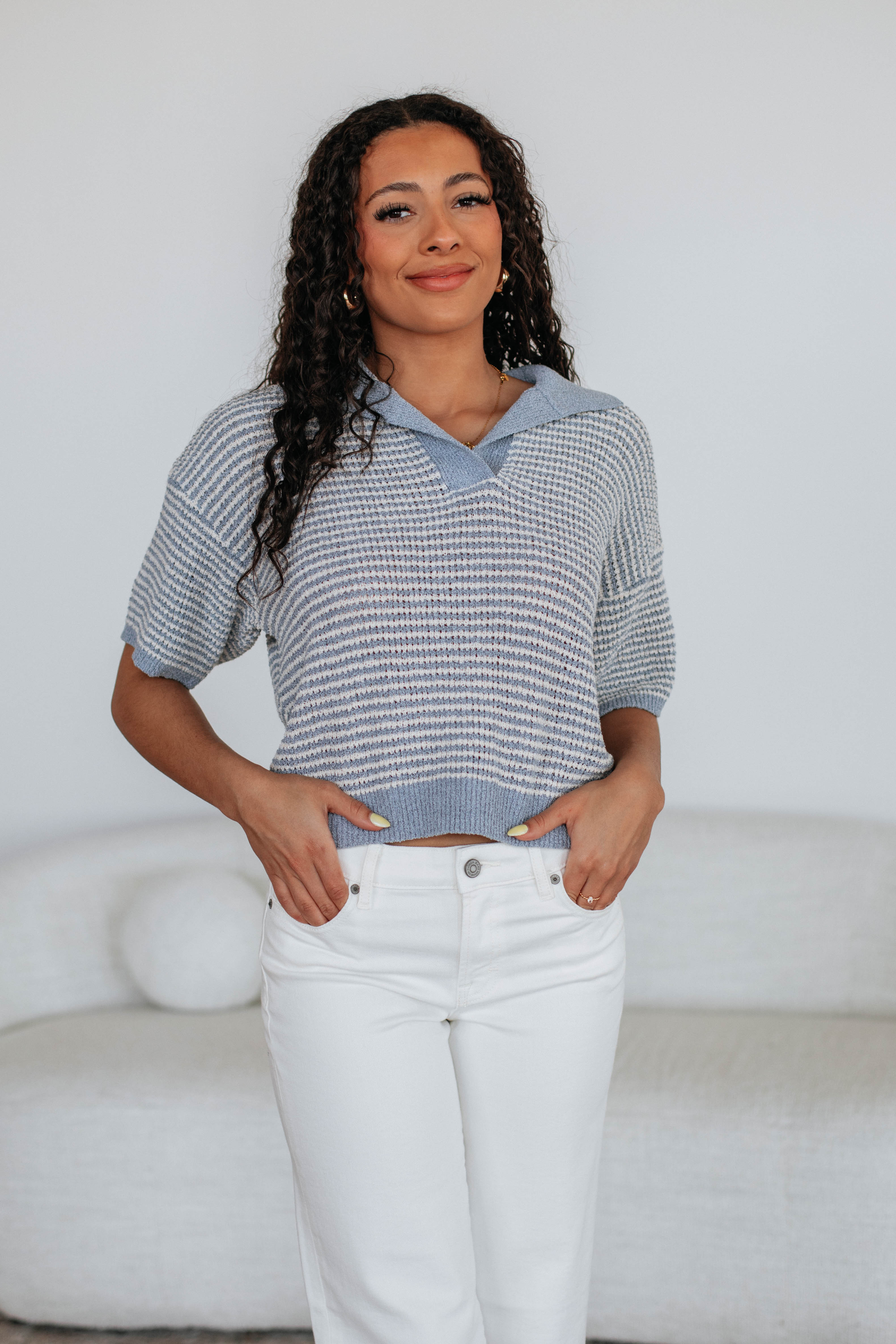 Zeldine Knit Top - Slate Blue Mix