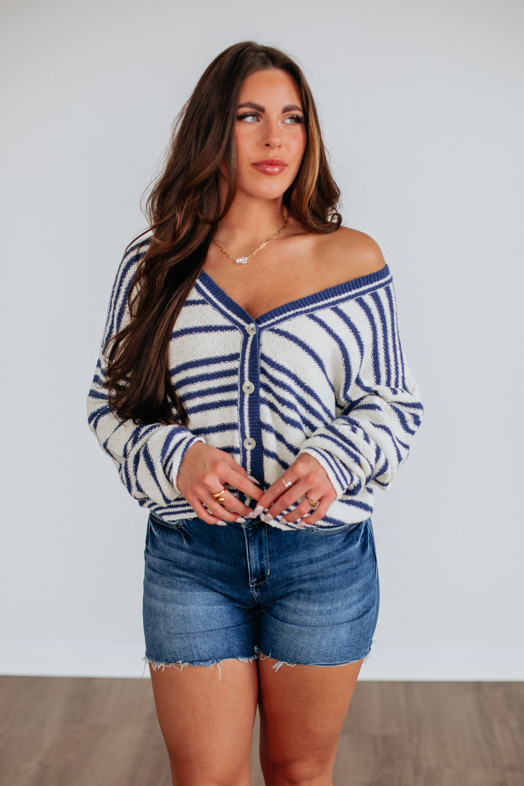 Scottie Striped Cardigan - Navy Mix