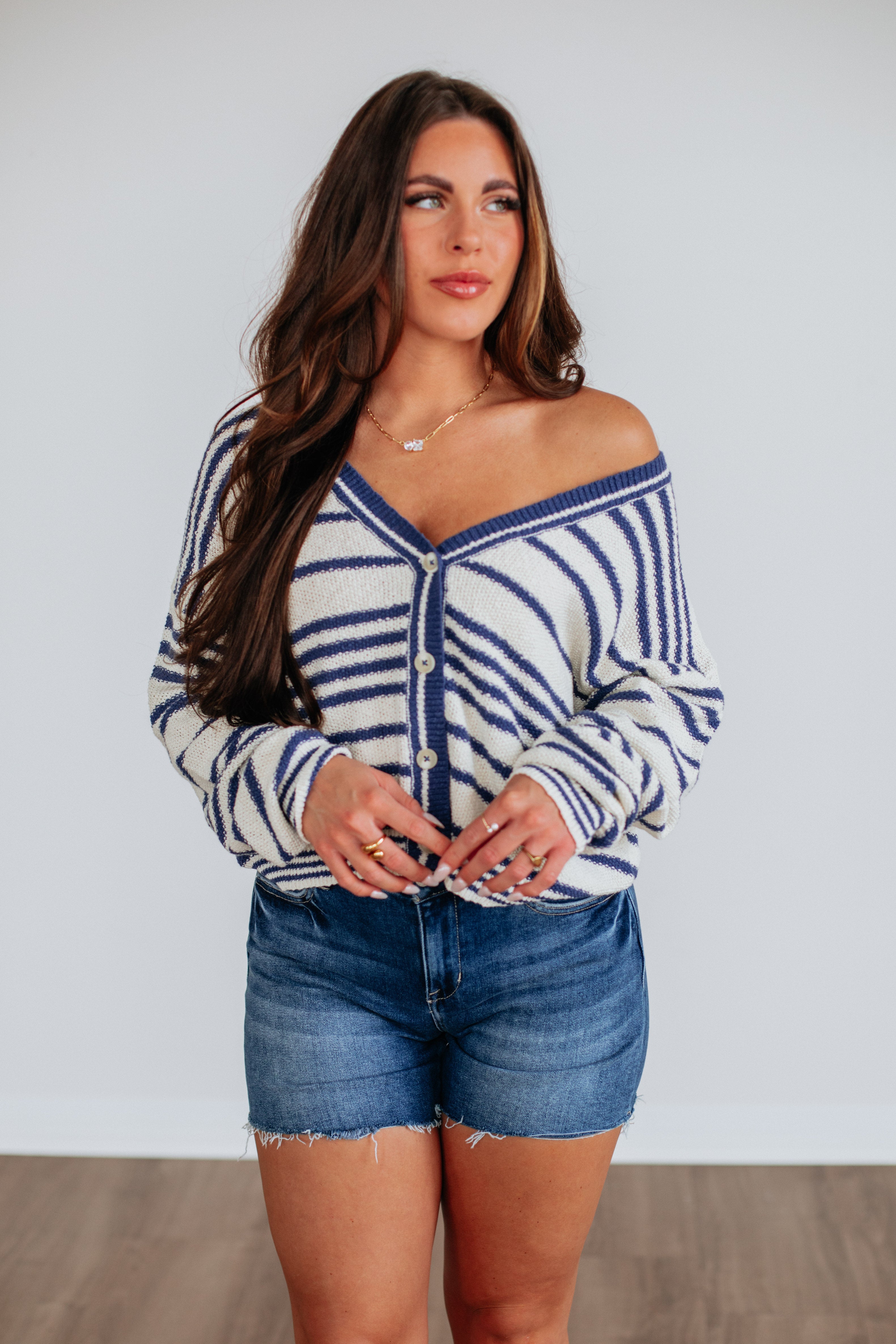 Scottie Striped Cardigan - Navy Mix