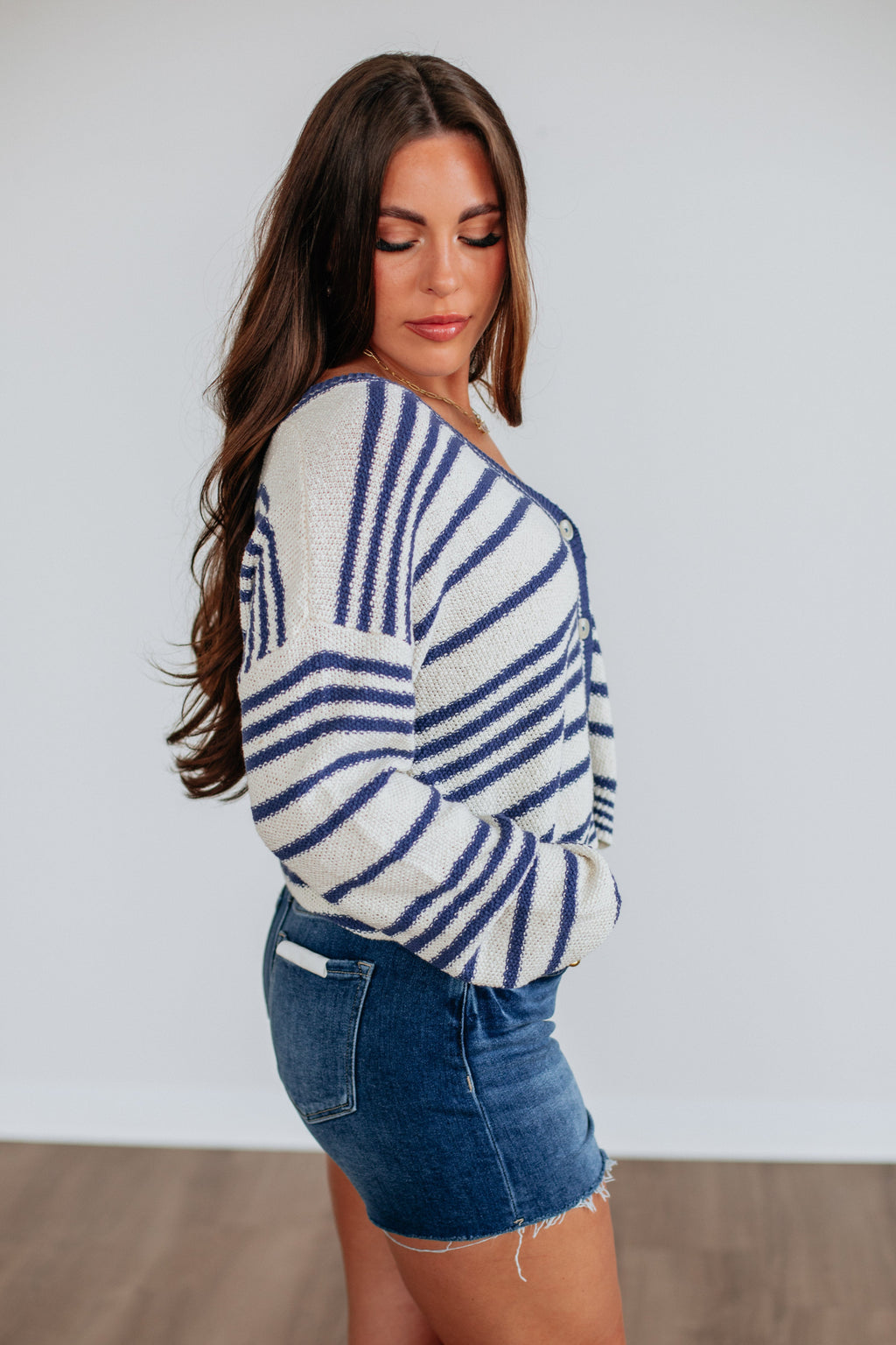 Scottie Striped Cardigan - Navy Mix